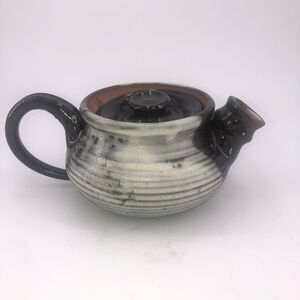 Pottery Teapot Ron Aubuchon American 1947-2014 Signed Brown White w/Lid